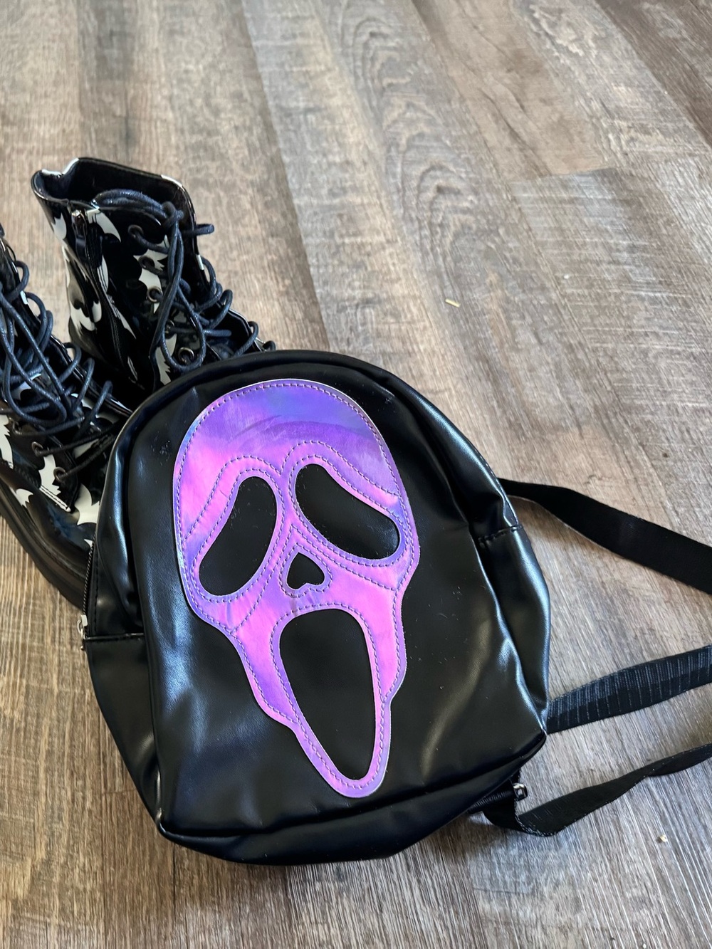 Ghost face purple mini backpack
